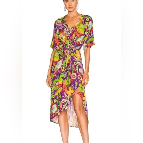Le Superbe Dresses & Skirts - Le Superbe Floral Muse Asymmetric Tie Front Midi Dress NWT Revolve Brand Tropica